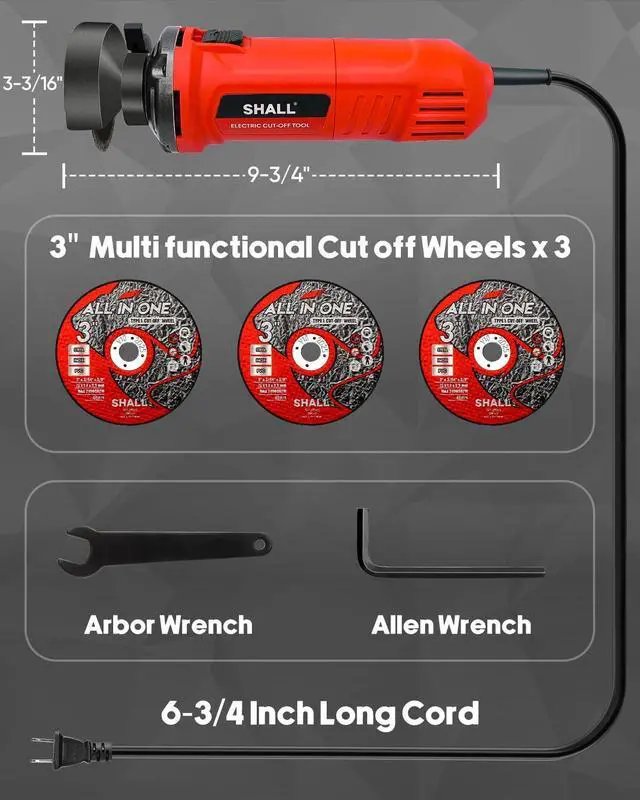 Alt view image 6 of 7 - _Mega Brand 3 Inch High-Speed Cut Off Tool, 3.5 Amp Metal Cutter Tool with 3Pcs Multifunctional Cut Off Wheels, 24000RPM Electricl Metal Cutting Tools for Steel, Inox, PVC