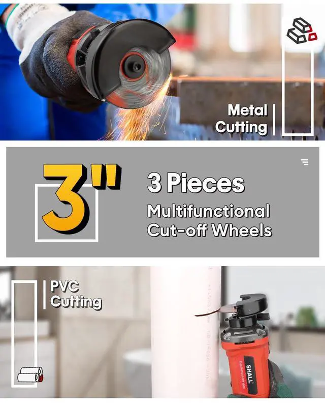 Alt view image 5 of 7 - _Mega Brand 3 Inch High-Speed Cut Off Tool, 3.5 Amp Metal Cutter Tool with 3Pcs Multifunctional Cut Off Wheels, 24000RPM Electricl Metal Cutting Tools for Steel, Inox, PVC