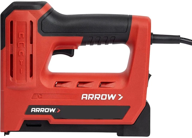 Main image of ET501F 5-in-1 Electric Staple, Nail Gun, Wire Stapler, Brad Nailer | Corded Professional Electric Staple and Nail Gun for Upholstery, Framing, Insulation, Crafts, Fencing, and Cable, Black/Red