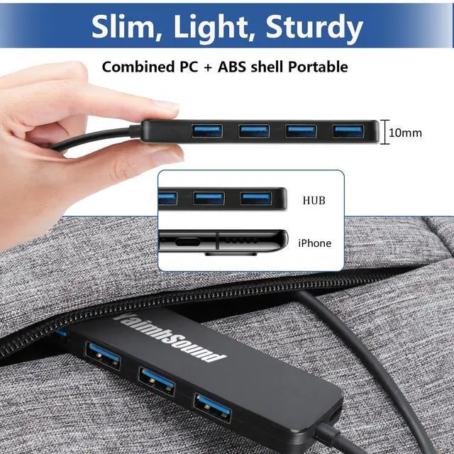 Alt view image 6 of 7 - USB Splitter for Laptop, YaimhSound 4-Port USB Hub 3.0, Multiple USB Expander Adapter for Keyboard,Mouse, Dell,Asus,HP,MacBook,Surface, Acer,Ps4,Xbox,Flash Drive,SSD,Printer,Camera