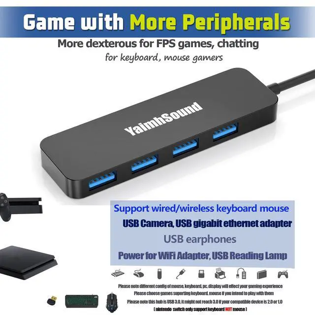 Alt view image 5 of 7 - USB Splitter for Laptop, YaimhSound 4-Port USB Hub 3.0, Multiple USB Expander Adapter for Keyboard,Mouse, Dell,Asus,HP,MacBook,Surface, Acer,Ps4,Xbox,Flash Drive,SSD,Printer,Camera