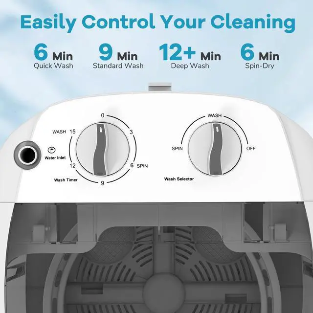 Alt view image 3 of 7 - _Mega Brand Portable Mini Washing Machine, 5.5 lbs Capacity Small Compact Laundry Washer with Spin Tub & Drain Hose, Semi-automatic Washer Machine for Apartment Dorms RV Home (Grey)