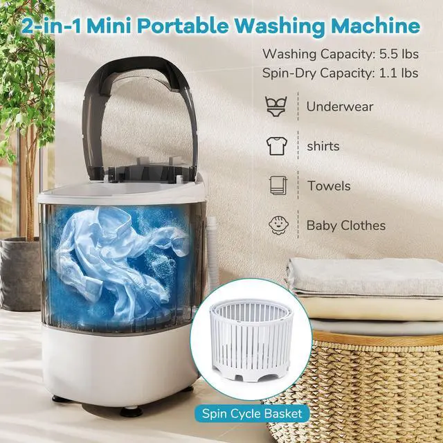 Alt view image 4 of 7 - _Mega Brand Portable Mini Washing Machine, 5.5 lbs Capacity Small Compact Laundry Washer with Spin Tub & Drain Hose, Semi-automatic Washer Machine for Apartment Dorms RV Home (Grey)
