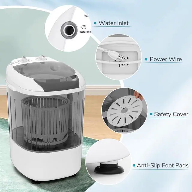 Alt view image 6 of 7 - _Mega Brand Portable Mini Washing Machine, 5.5 lbs Capacity Small Compact Laundry Washer with Spin Tub & Drain Hose, Semi-automatic Washer Machine for Apartment Dorms RV Home (Grey)