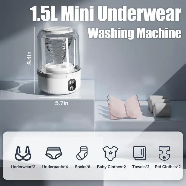 Alt view image 2 of 7 - _Mega Brand Underwear Washing Machine, Upgrade Mini Portable Washing Machine Rechargeable Underwear Washer Deep Cleans Small Clothes for Apartment, Dorm, RV, Travel & Hotel Use
