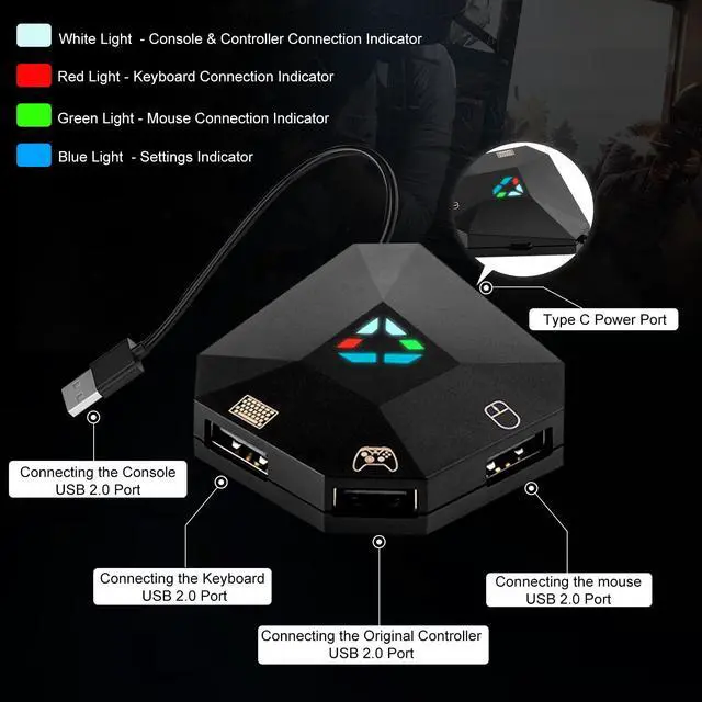 Alt view image 6 of 7 - _Mega Brand Keyboard and Mouse Adapter for Nintendo Switch/PS4/PS3/Xbox One/Xbox 360 Consoles, Switch Adapter Support Custom Mapping & Mouse Sensitivity Adjustment, Wired Keyboard and Mouses Converter