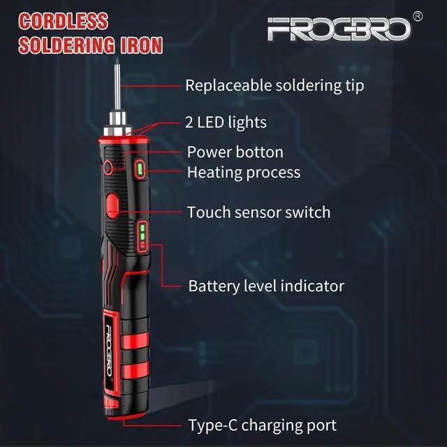 Alt view image 6 of 7 - 11W 2500mAh Cordless Soldering Iron Kit, Upgrade Max 968 Fast Heating Portable USB Rechargeable Soldering Iron High Capacity with Touch Sensor & LED Spotlight (2 tips+adaptor)