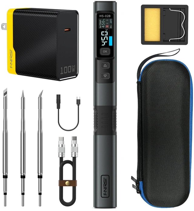 Main image of FNIRSI HS-02B 100W Corded Micro Soldering Iron Kit | 212-842, Pre-set 3 Groups Temps, Auto Sleep, 3 Pcs 210 Tips, Smart Soldering Iron Pen for Electronics Repair