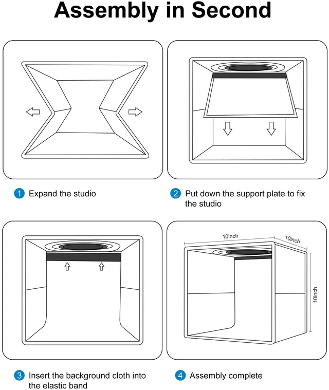 Alt view image 5 of 7 - Mini Photo Studio Light Box, 10"x10" Portable Folding Photography Lightbox with CRI >95 104pcs LED Light & 6 Kinds Double-Sided Color Backgrounds for Small Products