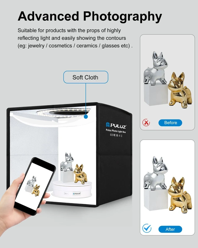 Alt view image 6 of 7 - Mini Photo Studio Light Box, 10"x10" Portable Folding Photography Lightbox with CRI >95 104pcs LED Light & 6 Kinds Double-Sided Color Backgrounds for Small Products