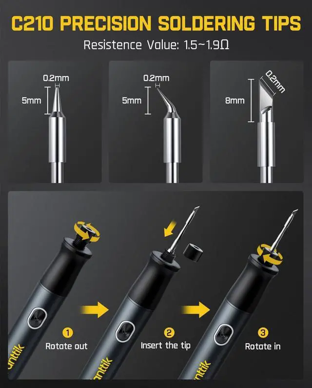 Alt view image 4 of 7 - _Mega Brand T1 Max Soldering Iron Kit, Cordless Soldering Iron, 7 Seconds Fast Heating(390°F-840), Auto Sleep, 4 Precision Soldering Tips(C210), 360° Swivel Stand, Soldering Iron for Precision Repair