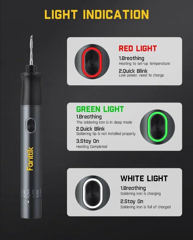 Alt view image 6 of 7 - _Mega Brand T1 Max Soldering Iron Kit, Cordless Soldering Iron, 7 Seconds Fast Heating(390°F-840), Auto Sleep, 4 Precision Soldering Tips(C210), 360° Swivel Stand, Soldering Iron for Precision Repair