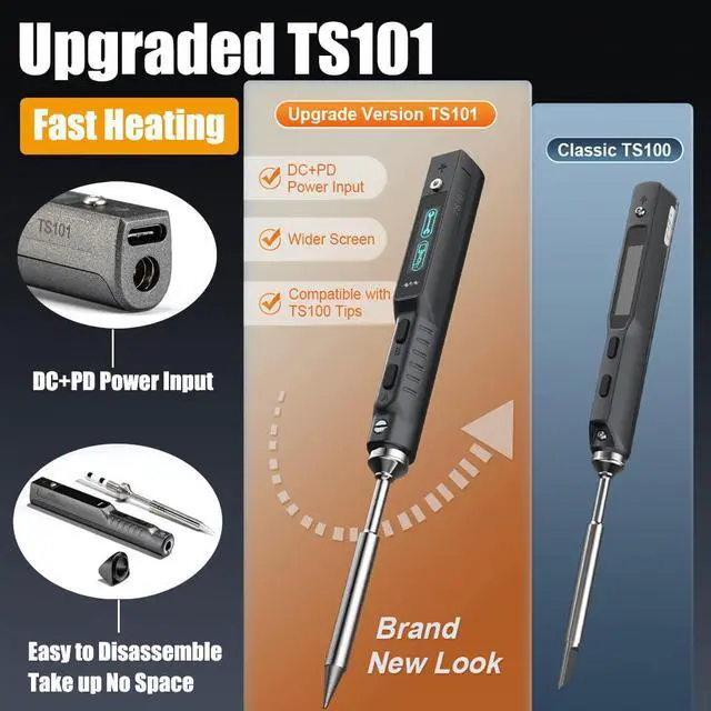 Alt view image 2 of 7 - Original TS101 Soldering Iron Station Kit Upgraded from TS100 DC 65W PD 45W Power Programmable Smart Mini Electric Portable Soldering Pen with B2 Solder Tip USB Type C Cable
