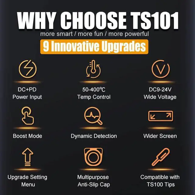 Alt view image 5 of 7 - Original TS101 Soldering Iron Station Kit Upgraded from TS100 DC 65W PD 45W Power Programmable Smart Mini Electric Portable Soldering Pen with B2 Solder Tip USB Type C Cable