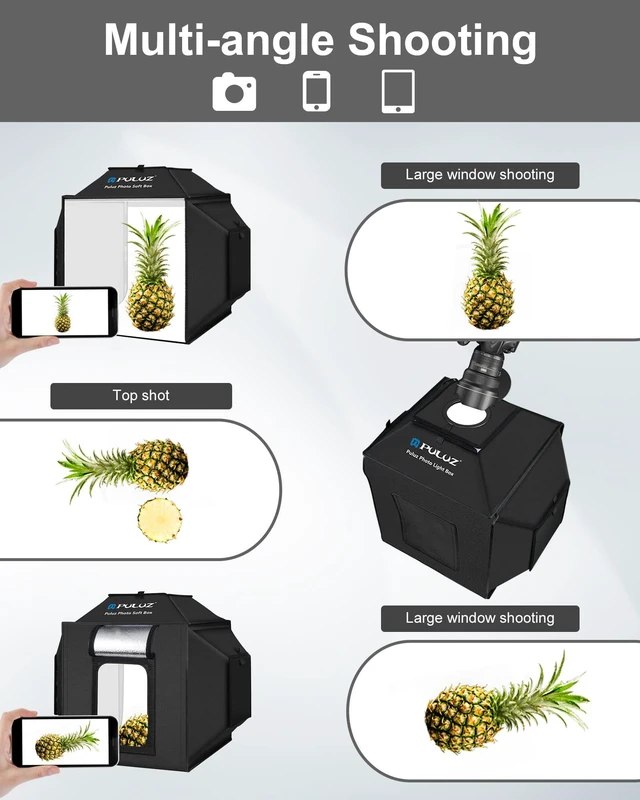 Alt view image 3 of 7 - Upgrade Light Box & Soft Box, 16"x16" Professional Shooting Tent with 480 LED Lights Photo Studio Light Box Photography with 4 Color PVC Backdrops for Jewelry and Product Photography