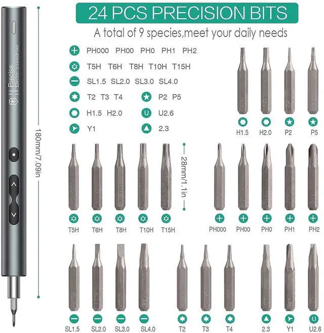 Alt view image 2 of 7 - Electric Screwdriver, 28 in 1 Mini Precision Screwdriver Set, Rechargeable Repair Tools Kit, with Type-C Charging for Smartphones,Toys, PC