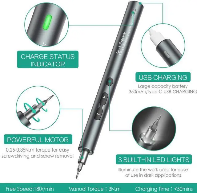Alt view image 3 of 7 - Electric Screwdriver, 28 in 1 Mini Precision Screwdriver Set, Rechargeable Repair Tools Kit, with Type-C Charging for Smartphones,Toys, PC
