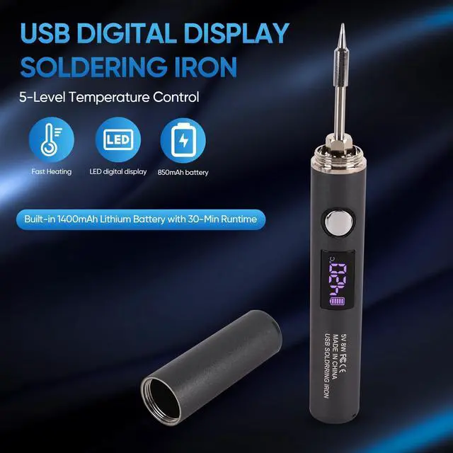 Alt view image 2 of 7 - _Mega Brand Cordless Soldering Iron Kit, Rechargeable USB-C Soldering Pen with OLED Screen, Portable Battery Powered Solder Iron for Electronics Repair, Includes 3 Tips & Lead-Free Solder Wire