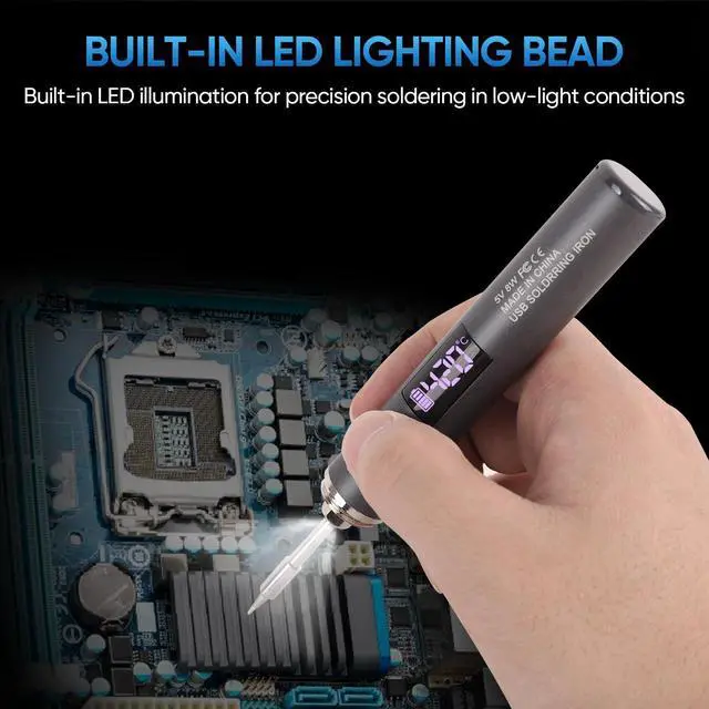 Alt view image 5 of 7 - _Mega Brand Cordless Soldering Iron Kit, Rechargeable USB-C Soldering Pen with OLED Screen, Portable Battery Powered Solder Iron for Electronics Repair, Includes 3 Tips & Lead-Free Solder Wire