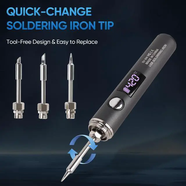 Alt view image 4 of 7 - _Mega Brand Cordless Soldering Iron Kit, Rechargeable USB-C Soldering Pen with OLED Screen, Portable Battery Powered Solder Iron for Electronics Repair, Includes 3 Tips & Lead-Free Solder Wire