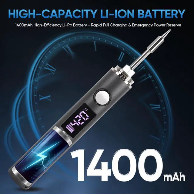 Alt view image 6 of 7 - _Mega Brand Cordless Soldering Iron Kit, Rechargeable USB-C Soldering Pen with OLED Screen, Portable Battery Powered Solder Iron for Electronics Repair, Includes 3 Tips & Lead-Free Solder Wire
