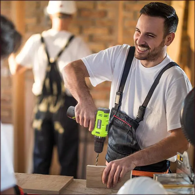 Alt view image 7 of 7 - Cordless Drill Set,12V Power Drill Set with Battery and Charger, Electric Driver/Drill Bits, 3/8'' Keyless Chuck,21+1 Torque Setting, 180 inch-lbs, with LED Electric Drill Set (Green)