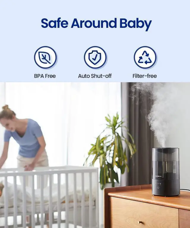 Alt view image 4 of 6 - _Mega Brand Humidifiers for Bedroom (1.1L), Small Cool Mist Humidifier for Home Plant and Baby Nursery, Quiet Ultrasonic Humidifier with 360° Nozzle, Auto Shut-Off, Filterless, Black