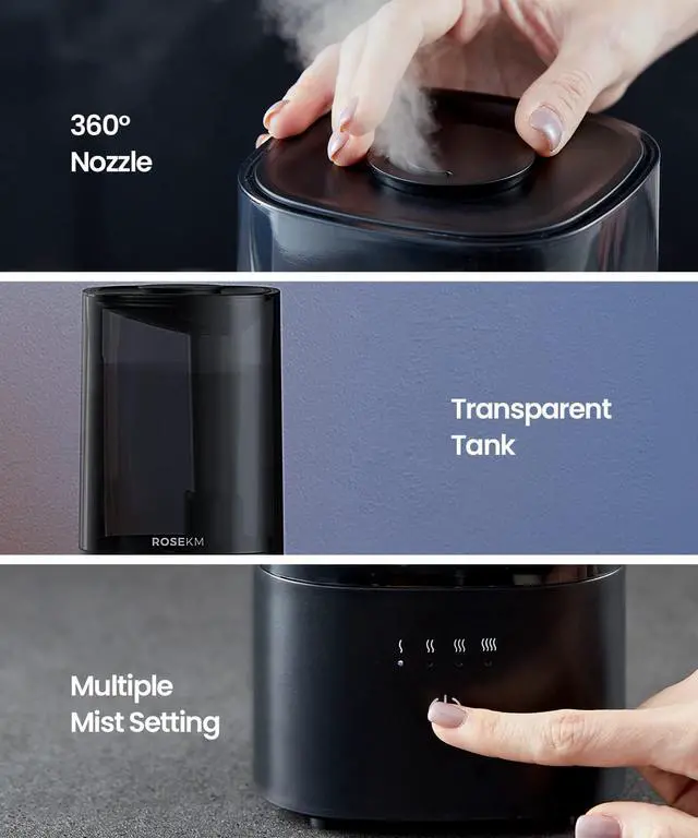 Alt view image 5 of 6 - _Mega Brand Humidifiers for Bedroom (1.1L), Small Cool Mist Humidifier for Home Plant and Baby Nursery, Quiet Ultrasonic Humidifier with 360° Nozzle, Auto Shut-Off, Filterless, Black