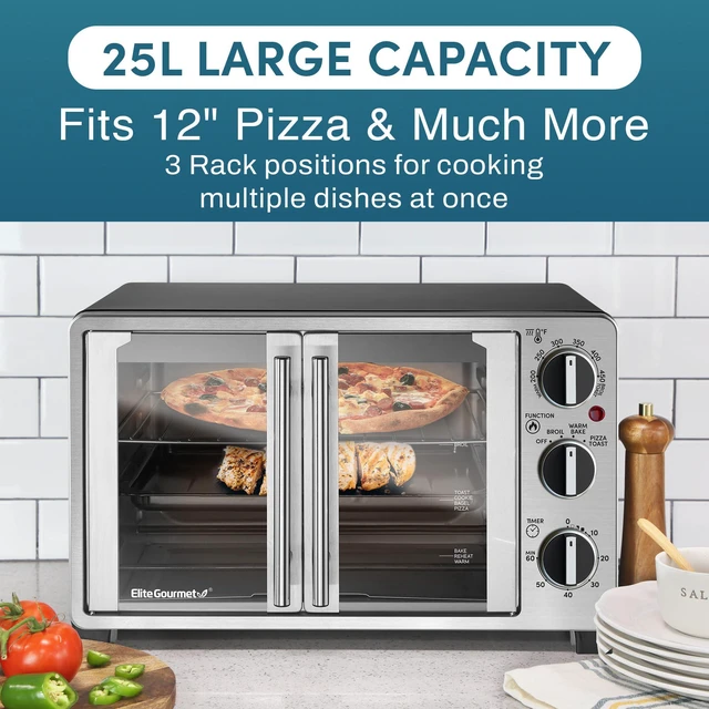 Alt view image 2 of 7 - Double French Door Oven, 25L, 12" Pizza, SS/Black | Bake, Broil, Toast & Keep Warm functions - great for entertaining - Countertop Design