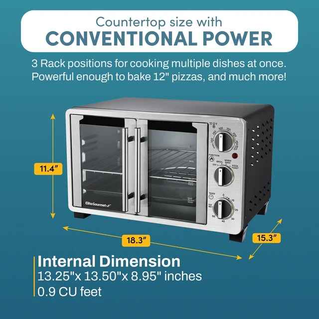 Alt view image 5 of 7 - Double French Door Oven, 25L, 12" Pizza, SS/Black | Bake, Broil, Toast & Keep Warm functions - great for entertaining - Countertop Design