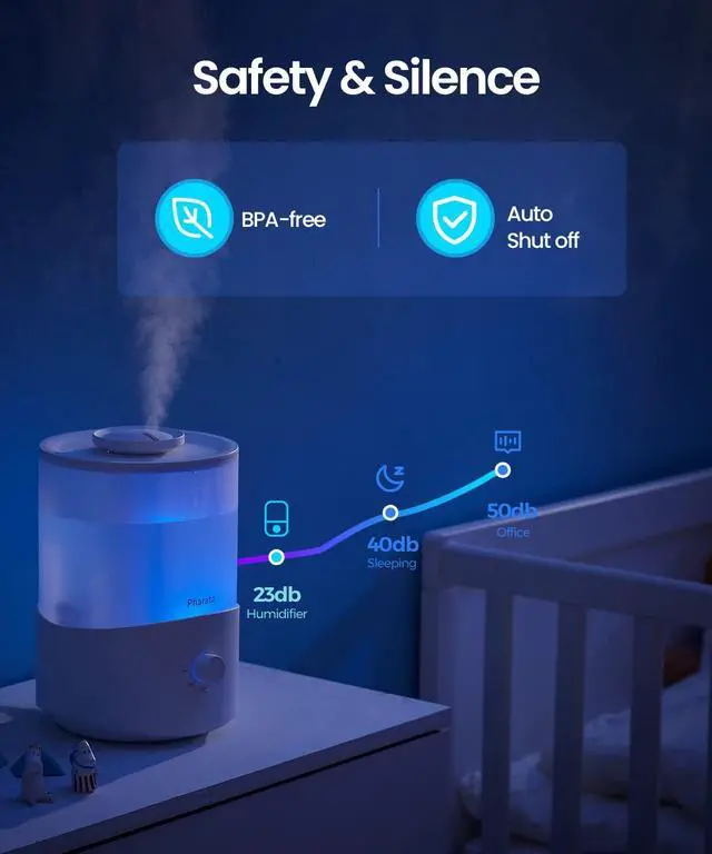 Alt view image 6 of 7 - Humidifiers for Bedroom Large Room, 2.5L Cool Mist Humidifier with Essential Oil Diffuser, Top Fill Humidifier for Baby, Home, Plant, Ultrasonic Humidification for whole house, Auto Shut-Off