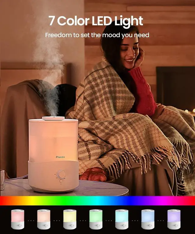 Alt view image 7 of 7 - Humidifiers for Bedroom Large Room, 2.5L Cool Mist Humidifier with Essential Oil Diffuser, Top Fill Humidifier for Baby, Home, Plant, Ultrasonic Humidification for whole house, Auto Shut-Off