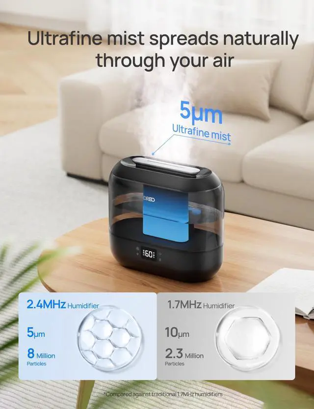 Alt view image 5 of 7 - Smart Humidifiers for Bedroom, Top Fill 4L Supersized Humidifier Large Room with 28 dB, 36H Runtime, Touch/APP/Voice Control, Nightlight, Cool Mist Humidifiers for Baby, Plants, Indoor, Black