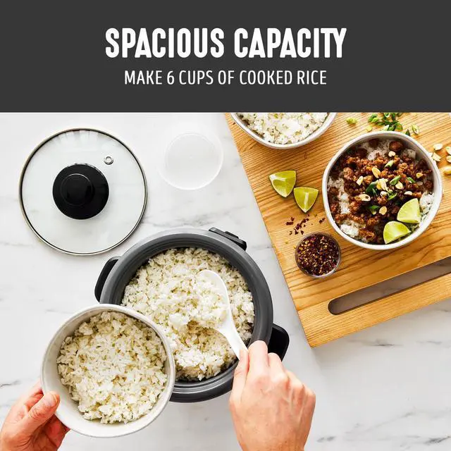 Alt view image 2 of 7 - Rice Cooker with Removable PFAS-Free Ceramic Nonstick Pot, 3-Cups Uncooked/6-Cups Cooked, Grains & Oatmeal Multicooker, Compact One-Switch Design, Auto Keep Warm, Easy Clean, Black