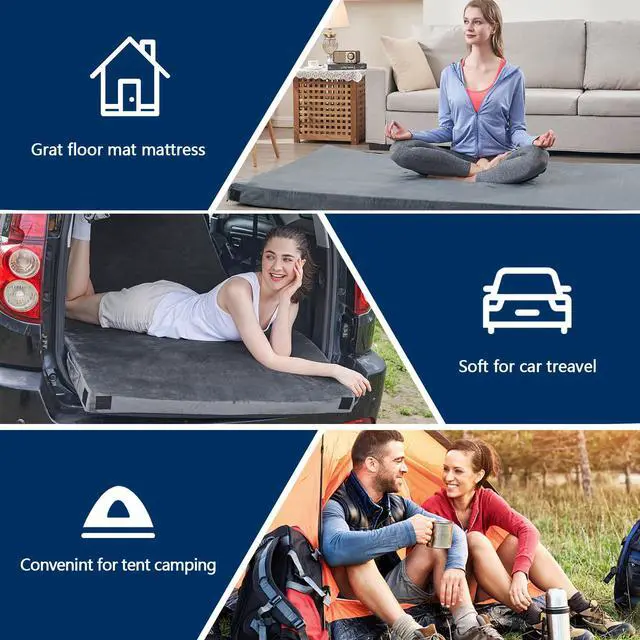 Alt view image 4 of 6 - CYMULA CertiPUR-US Memory Foam Camping Mattress Pad, Portable Foam Sleeping Pad for Camping, Roll up Sleeping Mat for Adults Floor Mattress Guest Floor Bed for Sleepover, Car, Tent SUV Cot Mattress