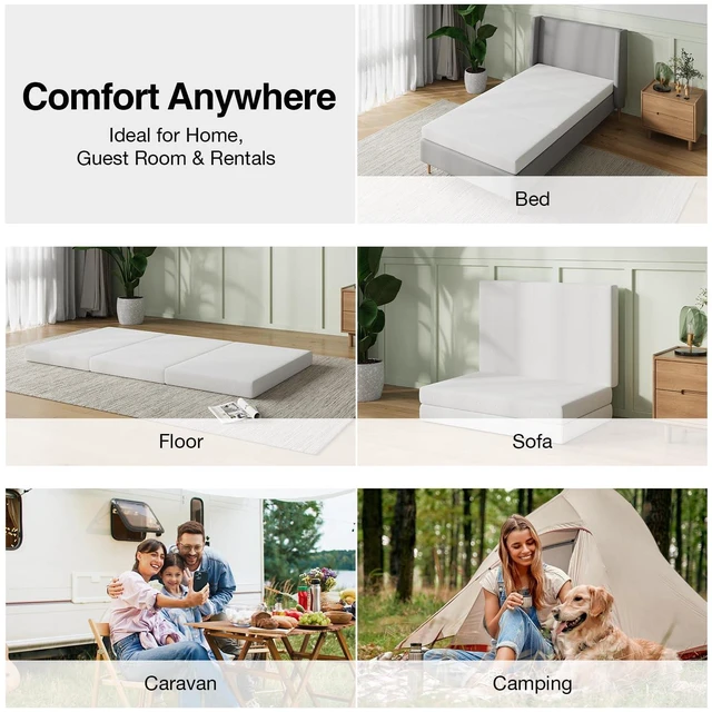 Alt view image 4 of 5 - Foldable Mattress Topper, Full Size Comfort Foam Trifold Mattress with Cloud Design Cover, 4 Inch Folding Mattress for Back Pain Relief, Suitable for Camping, RV Travel, 75"x54"x4"