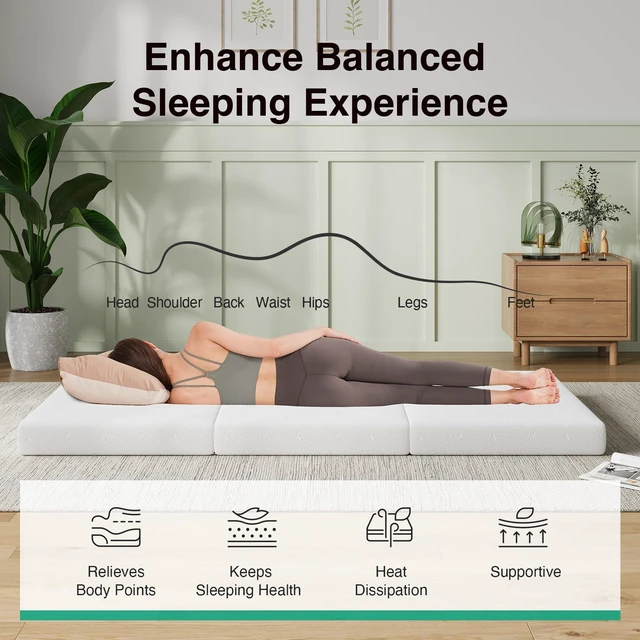Alt view image 2 of 5 - Foldable Mattress Topper, Full Size Comfort Foam Trifold Mattress with Cloud Design Cover, 4 Inch Folding Mattress for Back Pain Relief, Suitable for Camping, RV Travel, 75"x54"x4"
