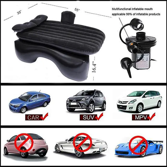 Alt view image 4 of 7 - _Mega Brand Inflatable Car Air Mattress Back Seat Bed with Air Pump,55 "x 35" Portable Thickened Car Travel Camping Sleeping Air Mattress Blow Up Bed for Car Universal SUV