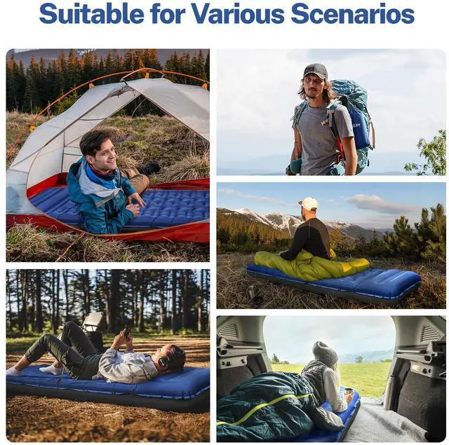 Alt view image 7 of 7 - Sleeping Pad for Camping, 6" Extra-Thick Reinforced Camping Sleeping Pad with Pillows & Built-in Foot Pump, Ultralight Self Inflating Air Mattress Mat for Tent Hiking Essentials Gear