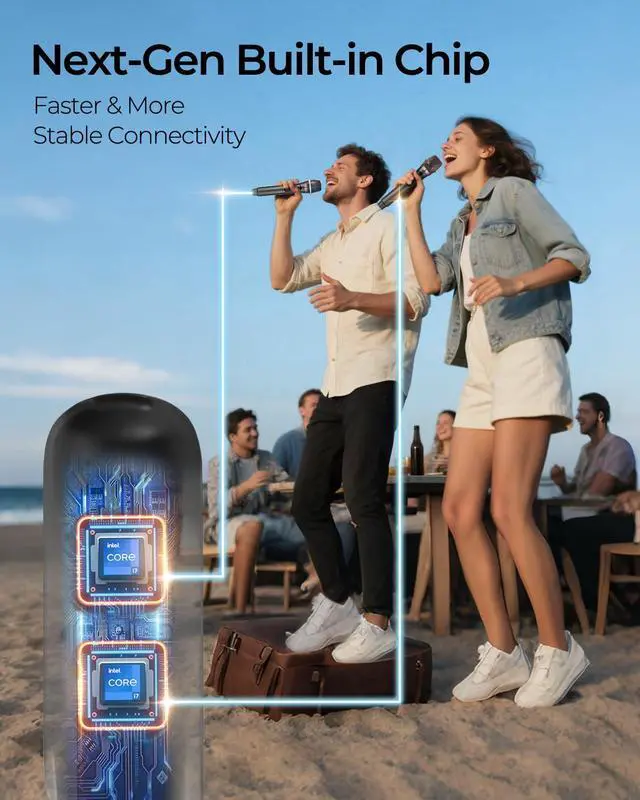 Alt view image 4 of 7 - _Mega Brand Wireless Microphones, Metal Dynamic Microphone System with Rechargeable Receiver, 50H Duration, 200ft Range, Microphone for Karaoke Singing, Wedding, DJ, Party, Speech, Church