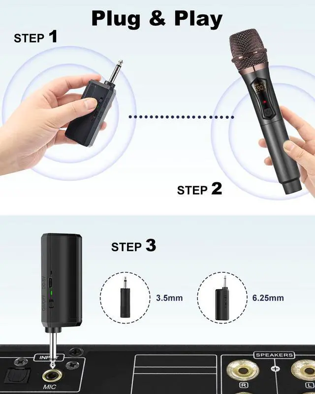 Alt view image 6 of 7 - _Mega Brand Wireless Microphones, Metal Dynamic Microphone System with Rechargeable Receiver, 50H Duration, 200ft Range, Microphone for Karaoke Singing, Wedding, DJ, Party, Speech, Church
