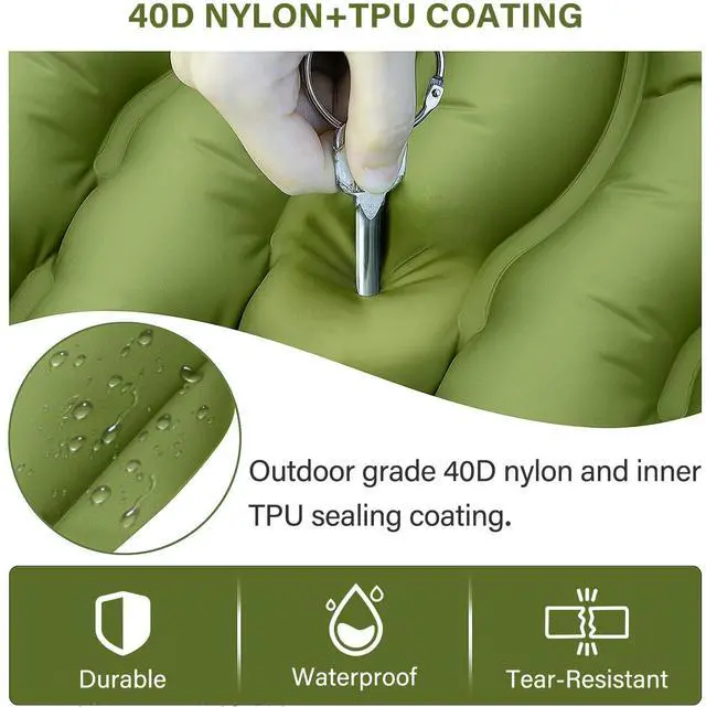 Alt view image 4 of 7 - _Mega Brand Camping Sleeping Pad, Ultralight Camping Mat with Pillow, Built-in Foot Pump Inflatable Sleeping Pads Compact for Camping Backpacking Hiking Traveling Tent,Single,Green.