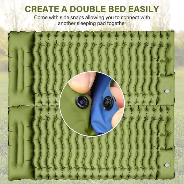 Alt view image 5 of 7 - _Mega Brand Camping Sleeping Pad, Ultralight Camping Mat with Pillow, Built-in Foot Pump Inflatable Sleeping Pads Compact for Camping Backpacking Hiking Traveling Tent,Single,Green.