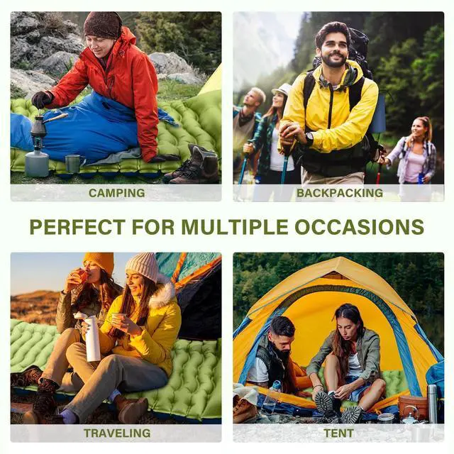 Alt view image 7 of 7 - _Mega Brand Camping Sleeping Pad, Ultralight Camping Mat with Pillow, Built-in Foot Pump Inflatable Sleeping Pads Compact for Camping Backpacking Hiking Traveling Tent,Single,Green.