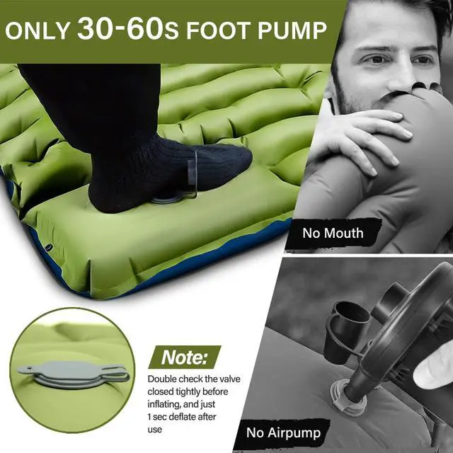 Alt view image 6 of 7 - _Mega Brand Camping Sleeping Pad, Ultralight Camping Mat with Pillow, Built-in Foot Pump Inflatable Sleeping Pads Compact for Camping Backpacking Hiking Traveling Tent,Single,Green.