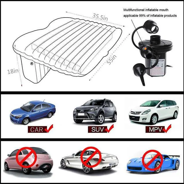 Alt view image 6 of 7 - _Mega Brand Car Bed - Camping Mattress for Car - Portable Travel Sleeping Bed Inflatable Mattress - Air Bed for Car Universal SUV Extended Air Couch with Two Air Pillows - Black