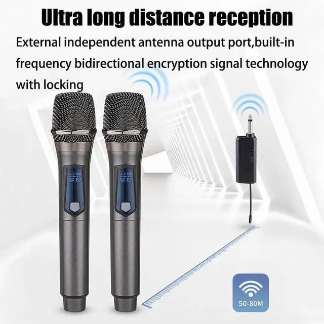 Alt view image 4 of 7 - Wireless Microphone, Rechargeable Fixed Frequency Wireless Dual Microphone, Dual Handheld Dynamic Microphone,Karaoke Singing, Weddings DJ,Party, Church, Classroom use, 200 feet, Gray