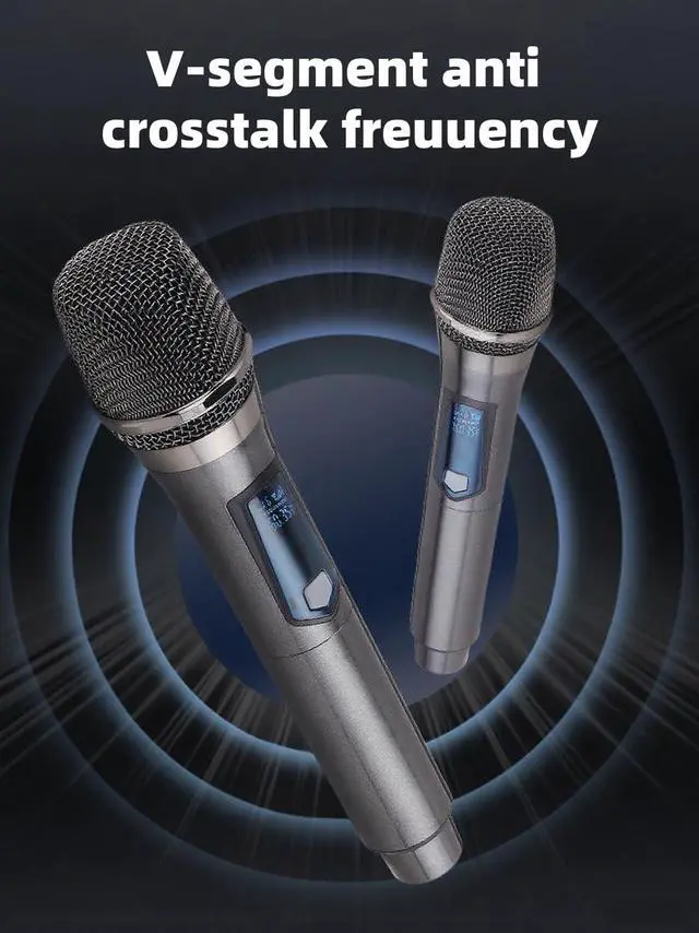 Alt view image 6 of 7 - Wireless Microphone, Rechargeable Fixed Frequency Wireless Dual Microphone, Dual Handheld Dynamic Microphone,Karaoke Singing, Weddings DJ,Party, Church, Classroom use, 200 feet, Gray