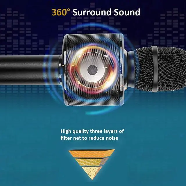 Alt view image 3 of 7 - Wireless Bluetooth Karaoke Microphone,3-in-1 Portable Handheld Karaoke Mic Speaker Machine Home Party Birthday for All Smartphones Q37 (Black)