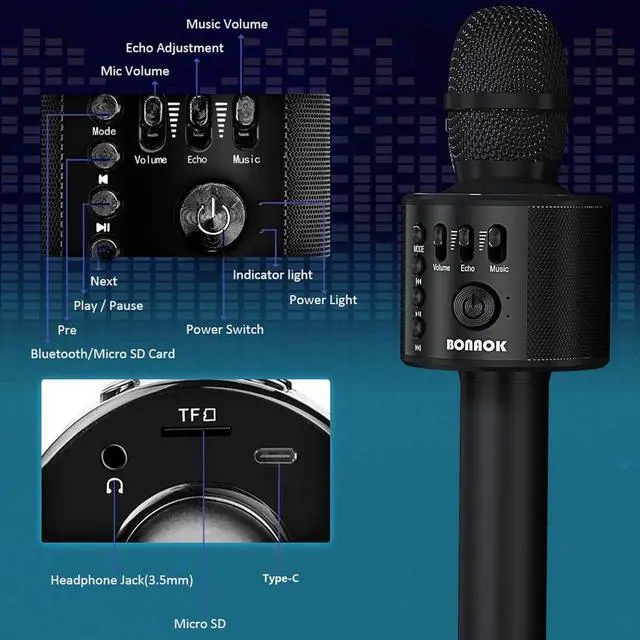 Alt view image 4 of 7 - Wireless Bluetooth Karaoke Microphone,3-in-1 Portable Handheld Karaoke Mic Speaker Machine Home Party Birthday for All Smartphones Q37 (Black)